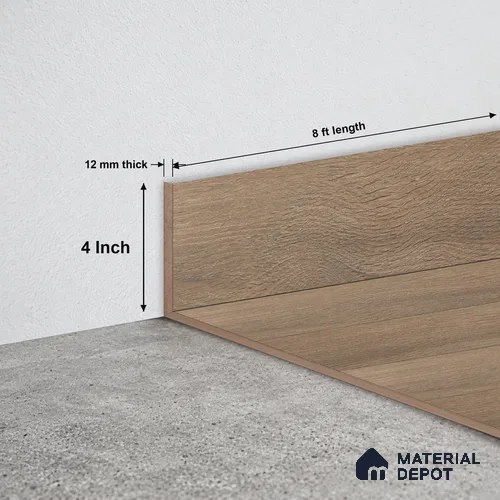 MDF Skirting Herringbone PM 00394 G | 8 ft x 4 Inch - 12 mm | Compatible for Laminate Wood Floor LF 00296 | Clean Edge Cover for Floor-Wall Gap