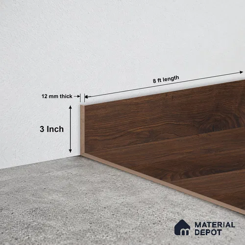 MDF Skirting Herringbone PM 00396 E | 8 ft x 3 Inch - 12 mm | Compatible for Laminate Wood Floor LF 00297 | Clean Edge Cover for Floor-Wall Gap