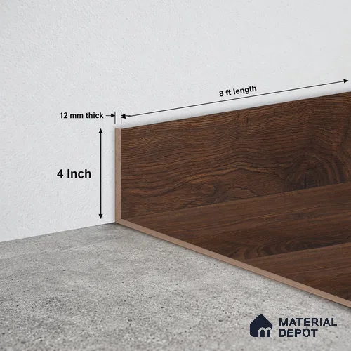 MDF Skirting Herringbone PM 00396 G | 8 ft x 4 Inch - 12 mm | Compatible for Laminate Wood Floor LF 00297 | Clean Edge Cover for Floor-Wall Gap