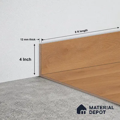 MDF Skirting Herringbone PM 00398 G | 8 ft x 4 Inch - 12 mm | Compatible for Laminate Wood Floor LF 00298 | Clean Edge Cover for Floor-Wall Gap