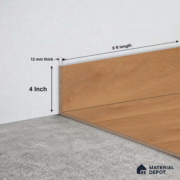 MDF Skirting Herringbone PM 00398 G | 8 ft x 4 Inch - 12 mm | Compatible for Laminate Wood Floor LF 00298 | Clean Edge Cover for Floor-Wall Gap