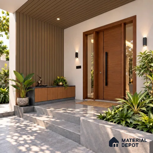 Brown Wooden Exterior Wall Panel PN 06471 E Elite Clad 4 Flute Design 9.51 ft x 8.81 inch WPC Panel - 26 mm | Suitable for Balcony, Facade & Open Area | 10-Year Warranty | Width is Subjected to 5% Variation