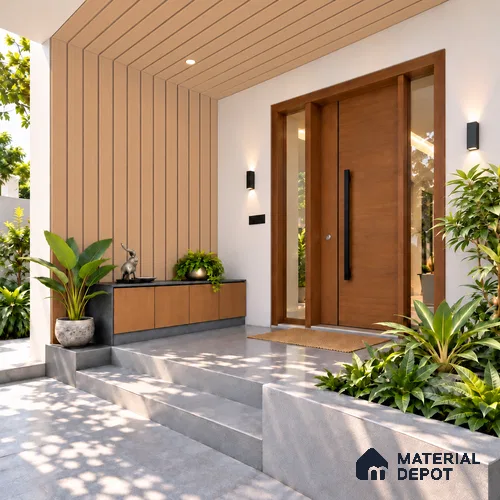 Beige Wooden Exterior Wall Panel PN 06471 L Elite Clad 5 Flute Design 9.51 ft x 9.21 inch WPC Panel - 26 mm | Suitable for Balcony, Facade & Open Area | 10-Year Warranty | Width is Subjected to 5% Variation