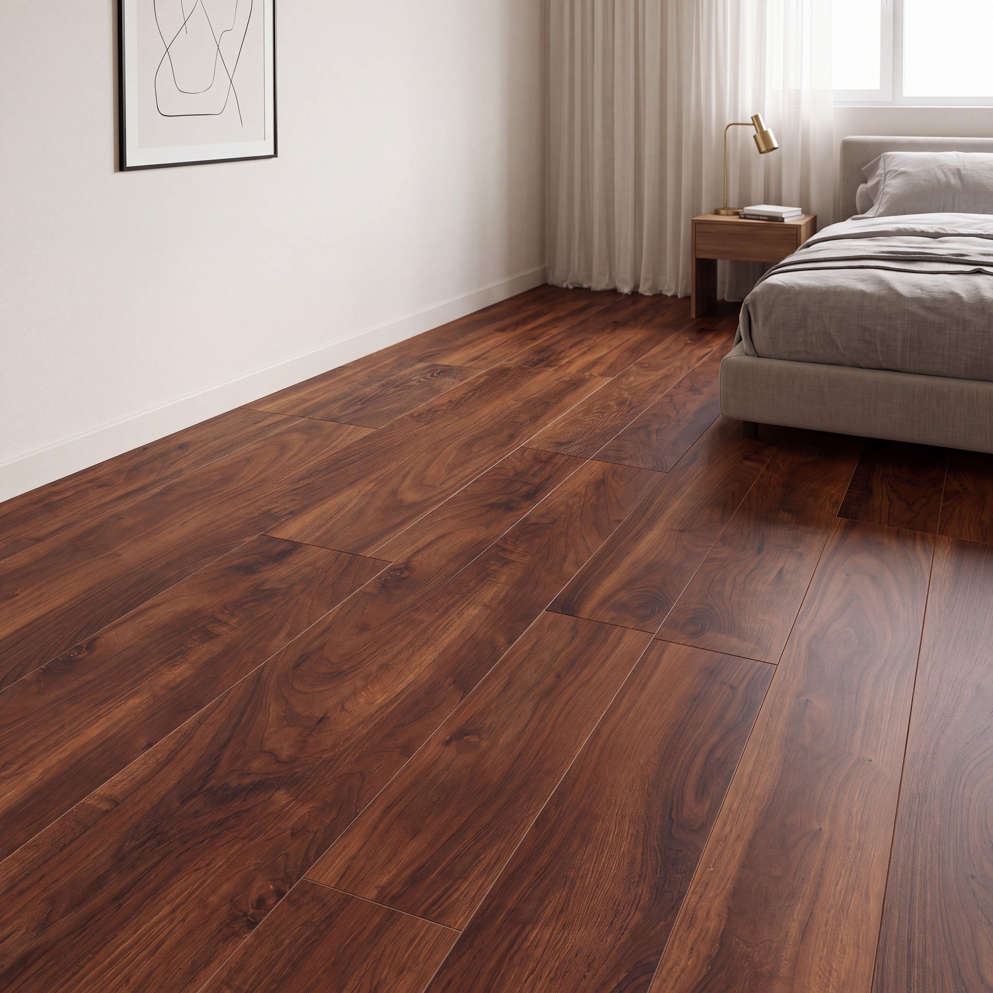 HDF Laminate Wood Floor AC5 Grade LF 00333 F Radiance River Walnut 48 x 8 inch (1217x197 mm) - 12 mm | Aqua Protect 12 Hours Water Resistance | Anti Static and Stain Resistant | 0.5 mm V Groove | Real Wood Touch Surface | Uniclic Installation | 14 Plank Variations | 20 Years Warranty