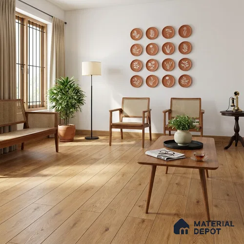 HDF Laminate Wood Floor AC5 Grade LF 00333 Radiance Harvest Oak 48 x 8 inch (1217x197 mm) - 12 mm | Aqua Protect 12 Hours Water Resistance | Anti Static and Stain Resistant | 0.5 mm V Groove | Real Wood Touch Surface | Uniclic Installation | 14 Plank Variations | 20 Years Warranty