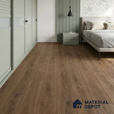 Hybrid HDF Laminate Wood Floor AC5 Grade LF 00349 D Refined Natural English Walnut 71 x 8 inch (1815x196 mm) - 12 mm | 100 HRS Spill Proof | EIR Surface | Anti Static and Stain Resistant | 0.5 mm Small V Groove | Uniclic