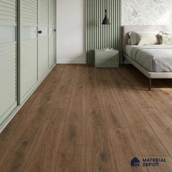 Hybrid HDF Laminate Wood Floor AC5 Grade LF 00349 D Refined Natural English Walnut 71 x 8 inch (1815x196 mm) - 12 mm | 100 HRS Spill Proof | EIR Surface | Anti Static and Stain Resistant | 0.5 mm Small V Groove | Uniclic