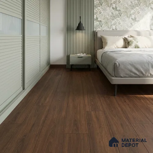 Hybrid HDF Laminate Wood Floor AC5 Grade LF 00349 Refined Royal Walnut 71 x 8 inch (1815x196 mm) - 12 mm | 100 HRS Spill Proof | EIR Surface | Anti Static and Stain Resistant | 0.5 mm Small V Groove | Uniclic