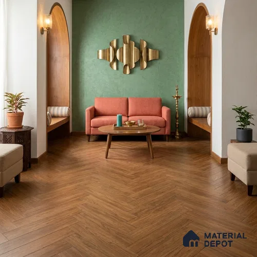 Hybrid HDF Laminate Wood Floor AC5 Grade LF 00361 D Opulent Butterscotch Walnut (600x100 mm) - 12 mm | 100 HRS Spill Proof | EIR Surface | Anti Static and Stain Resistant | 0.5 mm Small V Groove | Uniclic