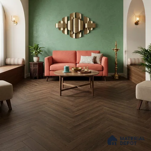 Hybrid HDF Laminate Wood Floor AC5 Grade LF 00361 Opulent Natural English Walnut (600x100 mm) - 12 mm | 100 HRS Spill Proof | EIR Surface | Anti Static and Stain Resistant | 0.5 mm Small V Groove | Uniclic
