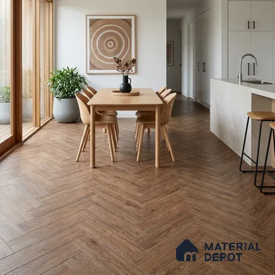 HDF Herringbone Real Wood Matte Surface Laminate Wood Floor AC5 Grade LF 00336 C Beaconia French Oak 19 x 4 inch (470x95 mm) - 12 mm | Aqua Protect 12 Hours Water Resistance | Anti Static and Stain Resistant | 0.5 mm V Groove | Real Wood Touch Surface | Uniclic Installation | 36 Plank Variations | 25 Years Warranty