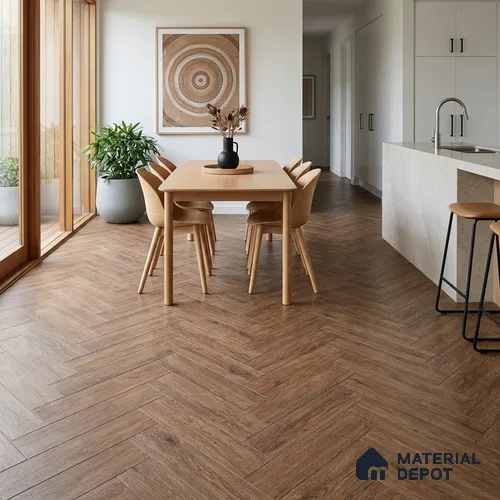 HDF Herringbone Real Wood Matte Surface Laminate Wood Floor AC5 Grade LF 00336 C Beaconia French Oak 19 x 4 inch (470x95 mm) - 12 mm | Aqua Protect 12 Hours Water Resistance | Anti Static and Stain Resistant | 0.5 mm V Groove | Real Wood Touch Surface | Uniclic Installation | 36 Plank Variations | 25 Years Warranty