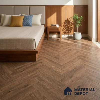 HDF Herringbone Real Wood Matte Surface Laminate Wood Floor AC5 Grade LF 00336 C Beaconia French Oak 19 x 4 inch (470x95 mm) - 12 mm | Aqua Protect 12 Hours Water Resistance | Anti Static and Stain Resistant | 0.5 mm V Groove | Real Wood Touch Surface | Uniclic Installation | 36 Plank Variations | 25 Years Warranty