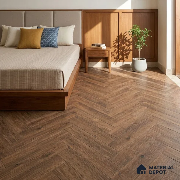HDF Herringbone Real Wood Matte Surface Laminate Wood Floor AC5 Grade LF 00336 C Beaconia French Oak 19 x 4 inch (470x95 mm) - 12 mm | Aqua Protect 12 Hours Water Resistance | Anti Static and Stain Resistant | 0.5 mm V Groove | Real Wood Touch Surface | Uniclic Installation | 36 Plank Variations | 25 Years Warranty