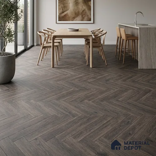 HDF Herringbone Real Wood Matte Surface Laminate Wood Floor AC5 Grade LF 00336 Beaconia American Black Walnut 19 x 4 inch (470x95 mm) - 12 mm | Aqua Protect 12 Hours Water Resistance | Anti Static and Stain Resistant | 0.5 mm V Groove | Real Wood Touch Surface | Uniclic Installation | 36 Plank Variations | 25 Years Warranty