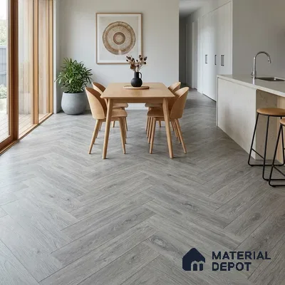 HDF Herringbone Real Wood Matte Surface Laminate Wood Floor AC5 Grade LF 00338 B Beaconia Cemento Spa 19 x 4 inch (470x95 mm) - 12 mm | Aqua Protect 12 Hours Water Resistance | Anti Static and Stain Resistant | 0.5 mm V Groove | Real Wood Touch Surface | Uniclic Installation | 36 Plank Variations | 20 Years Warranty