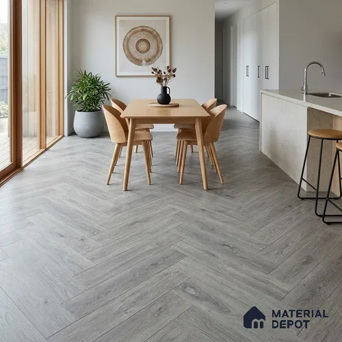 HDF Herringbone Real Wood Matte Surface Laminate Wood Floor AC5 Grade LF 00338 B Beaconia Cemento Spa 19 x 4 inch (470x95 mm) - 12 mm | Aqua Protect 12 Hours Water Resistance | Anti Static and Stain Resistant | 0.5 mm V Groove | Real Wood Touch Surface | Uniclic Installation | 36 Plank Variations | 20 Years Warranty