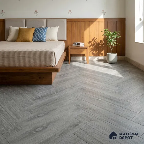 HDF Herringbone Real Wood Matte Surface Laminate Wood Floor AC5 Grade LF 00338 B Beaconia Cemento Spa 19 x 4 inch (470x95 mm) - 12 mm | Aqua Protect 12 Hours Water Resistance | Anti Static and Stain Resistant | 0.5 mm V Groove | Real Wood Touch Surface | Uniclic Installation | 36 Plank Variations | 20 Years Warranty
