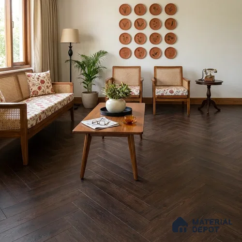 HDF Herringbone Real Wood Matte Surface Laminate Wood Floor AC5 Grade LF 00338 E Beaconia Macassar Ebony 19 x 4 inch (470x95 mm) - 12 mm | Aqua Protect 12 Hours Water Resistance | Anti Static and Stain Resistant | 0.5 mm V Groove | Real Wood Touch Surface | Uniclic Installation | 36 Plank Variations | 20 Years Warranty