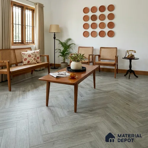 HDF Herringbone Real Wood Matte Surface Laminate Wood Floor AC5 Grade LF 00337 D Beaconia Nordic Oak 19 x 4 inch (470x95 mm) - 12 mm | Aqua Protect 12 Hours Water Resistance | Anti Static and Stain Resistant | 0.5 mm V Groove | Real Wood Touch Surface | Uniclic Installation | 36 Plank Variations | 25 Years Warranty