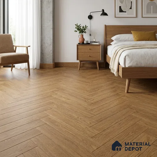 Herringbone Oak Engineered Floor EF 00066 E Manor Golden Harvest 24 x 4 inch (600x93 mm) - 14 mm | 100% Sustainable | 3 mm Top Layer | 25 Year Warranty | Eco Friendly | Suitable with Underfloor Heating
