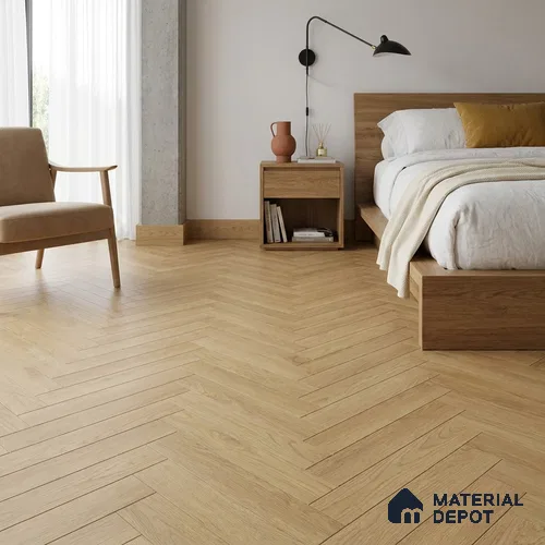 Herringbone Oak Engineered Floor EF 00066 Manor Morning Mist 24 x 4 inch (600x93 mm) - 14 mm | 100% Sustainable | 3 mm Top Layer | 25 Year Warranty | Eco Friendly | Suitable with Underfloor Heating