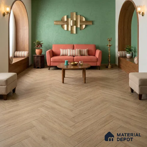 Hybrid HDF Herringbone Embossed Laminate Wood Floor AC5 Grade LF 00346 B Artisan Dawn Serenity 24 x 4 inch (600x100 mm) - 10 mm | 100 HRS Spill Proof | EIR Surface | Anti Static and Stain Resistant | 0.5 mm V Groove | Uniclic | 48 Plank Variations