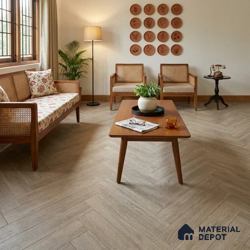 Hybrid HDF Herringbone Embossed Laminate Wood Floor AC5 Grade LF 00346 E Artisan Shadow Moon 24 x 4 inch (600x100 mm) - 10 mm | 100 HRS Spill Proof | EIR Surface | Anti Static and Stain Resistant | 0.5 mm V Groove | Uniclic | 48 Plank Variations