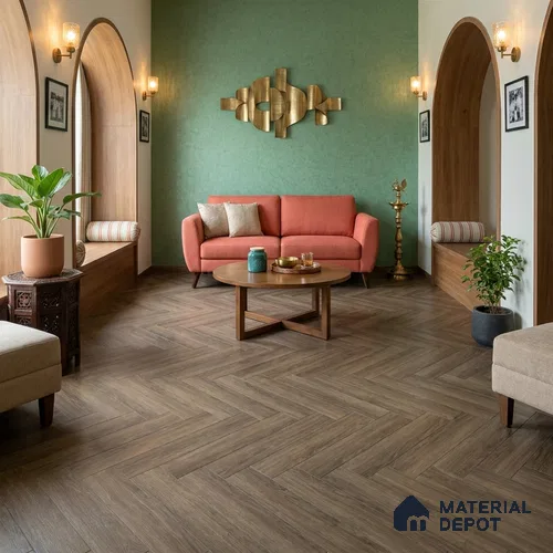 Hybrid HDF Herringbone Embossed Laminate Wood Floor AC5 Grade LF 00346 F Artisan Noble Night 24 x 4 inch (600x100 mm) - 10 mm | 100 HRS Spill Proof | EIR Surface | Anti Static and Stain Resistant | 0.5 mm V Groove | Uniclic | 48 Plank Variations