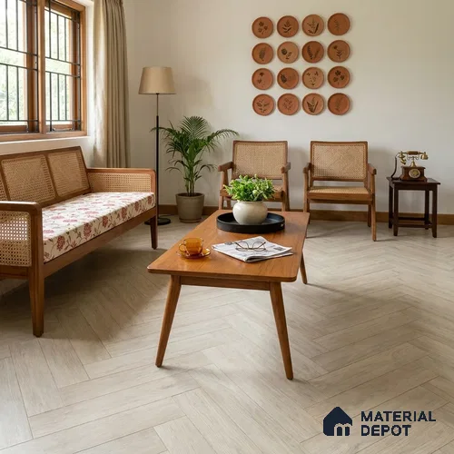 Hybrid HDF Herringbone Embossed Laminate Wood Floor AC5 Grade LF 00346 Artisan Glade Lumina 24 x 4 inch (600x100 mm) - 10 mm | 100 HRS Spill Proof | EIR Surface | Anti Static and Stain Resistant | 0.5 mm V Groove | Uniclic | 48 Plank Variations