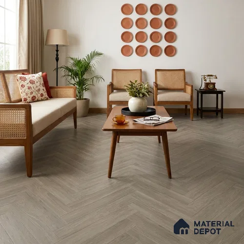 Hybrid HDF Herringbone Laminate Wood Floor AC5 Grade LF 00343 B Beaconia Dusky Serenade 24 x 4 inch (600x100 mm) - 8 mm | 100 HRS Spill Proof | ESCT Technology | Anti Static and Stain Resistant | 0.5 mm V Groove | EIR Surface | Uniclic Installation | 48 Plank Variations