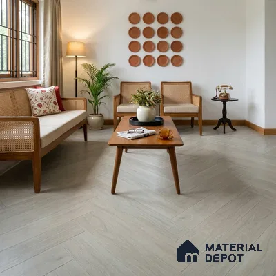Hybrid HDF Herringbone Laminate Wood Floor AC5 Grade LF 00343 C Beaconia Hazelnut Glow 24 x 4 inch (600x100 mm) - 8 mm | 100 HRS Spill Proof | ESCT Technology | Anti Static and Stain Resistant | 0.5 mm V Groove | EIR Surface | Uniclic Installation | 48 Plank Variations