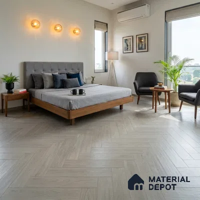 Hybrid HDF Herringbone Laminate Wood Floor AC5 Grade LF 00343 C Beaconia Hazelnut Glow 24 x 4 inch (600x100 mm) - 8 mm | 100 HRS Spill Proof | ESCT Technology | Anti Static and Stain Resistant | 0.5 mm V Groove | EIR Surface | Uniclic Installation | 48 Plank Variations