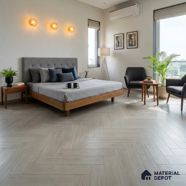 Hybrid HDF Herringbone Laminate Wood Floor AC5 Grade LF 00343 C Beaconia Hazelnut Glow 24 x 4 inch (600x100 mm) - 8 mm | 100 HRS Spill Proof | ESCT Technology | Anti Static and Stain Resistant | 0.5 mm V Groove | EIR Surface | Uniclic Installation | 48 Plank Variations