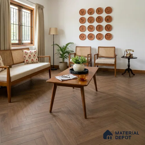 Hybrid HDF Herringbone Laminate Wood Floor AC5 Grade LF 00343 D Beaconia Rustic Harmony 24 x 4 inch (600x100 mm) - 8 mm | 100 HRS Spill Proof | ESCT Technology | Anti Static and Stain Resistant | 0.5 mm V Groove | EIR Surface | Uniclic Installation | 48 Plank Variations
