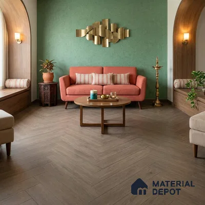 Hybrid HDF Herringbone Laminate Wood Floor AC5 Grade LF 00343 H Beaconia Forest Nocturne 24 x 4 inch (600x100 mm) - 8 mm | 100 HRS Spill Proof | ESCT Technology | Anti Static and Stain Resistant | 0.5 mm V Groove | EIR Surface | Uniclic Installation | 48 Plank Variations