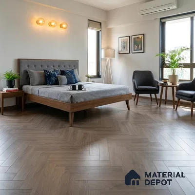 Hybrid HDF Herringbone Laminate Wood Floor AC5 Grade LF 00343 H Beaconia Forest Nocturne 24 x 4 inch (600x100 mm) - 8 mm | 100 HRS Spill Proof | ESCT Technology | Anti Static and Stain Resistant | 0.5 mm V Groove | EIR Surface | Uniclic Installation | 48 Plank Variations