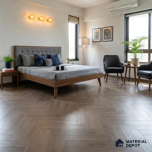 Hybrid HDF Herringbone Laminate Wood Floor AC5 Grade LF 00343 H Beaconia Forest Nocturne 24 x 4 inch (600x100 mm) - 8 mm | 100 HRS Spill Proof | ESCT Technology | Anti Static and Stain Resistant | 0.5 mm V Groove | EIR Surface | Uniclic Installation | 48 Plank Variations
