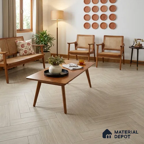 Hybrid HDF Herringbone Laminate Wood Floor AC5 Grade LF 00343 Beaconia Brewed Elegance 24 x 4 inch (600x100 mm) - 8 mm | 100 HRS Spill Proof | ESCT Technology | Anti Static and Stain Resistant | 0.5 mm V Groove | EIR Surface | Uniclic Installation | 48 Plank Variations