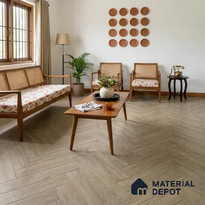 Hybrid HDF Herringbone Embossed Laminate Wood Floor AC5 Grade LF 00344 D Livanti Vintage Walnut 24 x 4 inch (600x100 mm) - 10 mm | 100 HRS Spill Proof | ESCT Technology | Anti Static and Stain Resistant | 0.5 mm V Groove | 2G Click Lock | 36 Plank Variations | 25 Years Guarantee