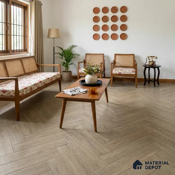 Hybrid HDF Herringbone Embossed Laminate Wood Floor AC5 Grade LF 00344 D Livanti Vintage Walnut 24 x 4 inch (600x100 mm) - 10 mm | 100 HRS Spill Proof | ESCT Technology | Anti Static and Stain Resistant | 0.5 mm V Groove | 2G Click Lock | 36 Plank Variations | 25 Years Guarantee