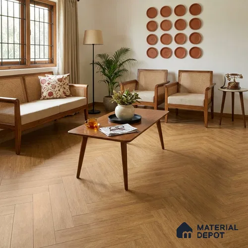Hybrid HDF Herringbone Embossed Laminate Wood Floor AC5 Grade LF 00344 E Livanti Classic Walnut 24 x 4 inch (600x100 mm) - 10 mm | 100 HRS Spill Proof | ESCT Technology | Anti Static and Stain Resistant | 0.5 mm V Groove | 2G Click Lock | 36 Plank Variations | 25 Years Guarantee