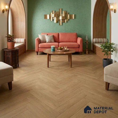 Hybrid Laminate Wood Floor AC5 Grade LF 00360 Ivory Teak 24 x 4 inch (600x100 mm) - 8 mm | 0.5 mm V Groove | Real Wood Touch Surface | Uniclic Installation