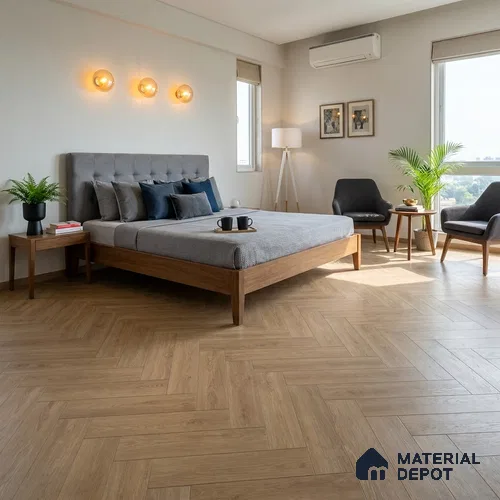 Laminate Wood Floor AC5 Grade LF 00358 B Versailles Royal Herringbone 19 x 4 inch (470x95 mm) - 8.3 mm | 0.5 mm V Groove | Real Wood Touch Surface | Uniclic Installation