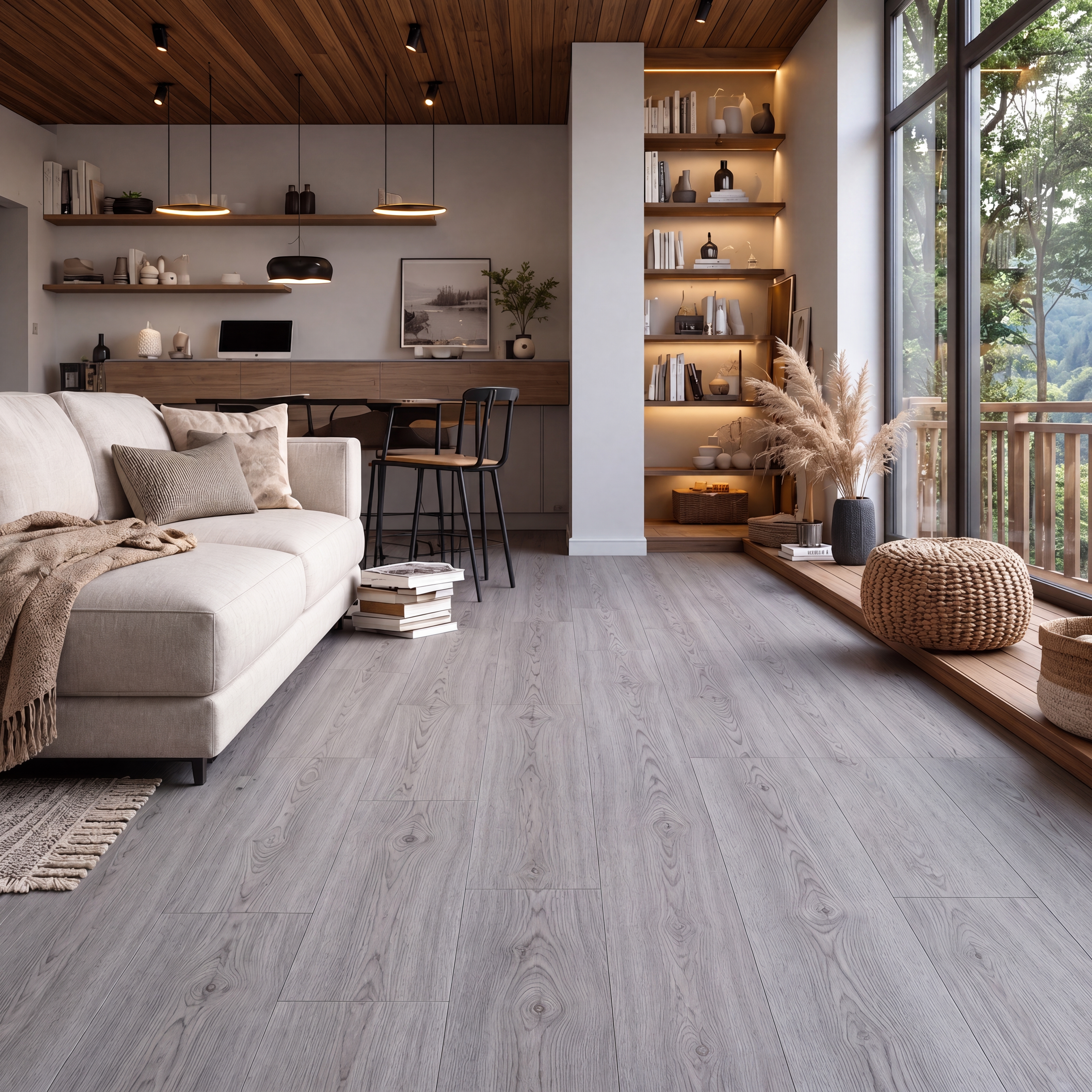 HDF Grey Bleached Oak Laminate Wood Floor 48 x 8 inch - 8 mm | LF 00318 C | 15 Years Guarantee AC4 Grade | 12 Hours+ Water Resistance | DIY Double Click Installation | Suitable For Living Room, Bedroom & Office | 8 Plank Variations