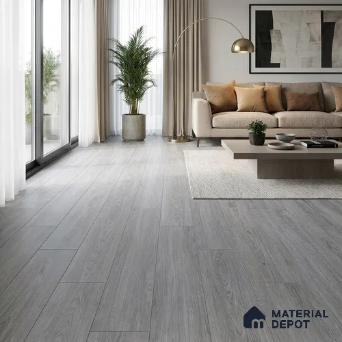 HDF Grey Bleached Oak Laminate Wood Floor 48 x 8 inch - 8 mm | LF 00318 C | 15 Years Guarantee AC4 Grade | 12 Hours+ Water Resistance | DIY Double Click Installation | Suitable For Living Room, Bedroom & Office | 8 Plank Variations