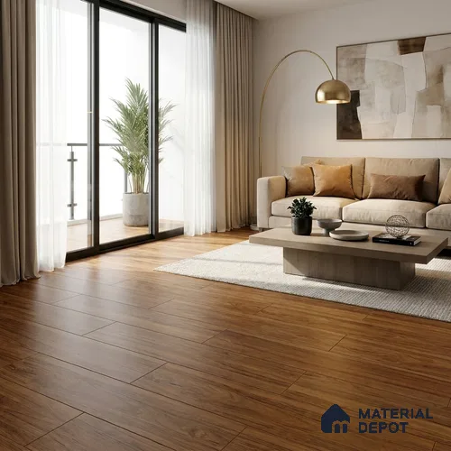 HDF Real Groove Laminate Wood Floor AC4 Grade LF 00318 Radice Golden Teak 48 x 8 inch (1218x198 mm) - 8 mm | Aqua Protect 12 Hours Water Resistance | 15 Years Guarantee | Anti Static and Stain Resistant | Straight Edge | Wood Embossed Surface | Double Click Installation | 8 Plank Variations