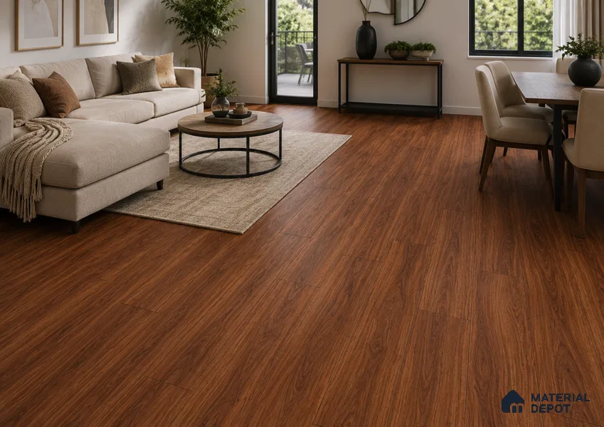 HDF Borneo Merbau Laminate Wood Floor 48 x 8 inch - 8 mm | LF 00319 C | 15 Years Guarantee AC4 Grade | 12 Hours+ Water Resistance | DIY Double Click Installation | Suitable For Living Room, Bedroom & Office | 8 Plank Variations