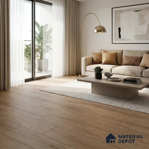 HDF Oak Wheat Laminate Wood Floor 48 x 8 inch - 8 mm | LF 00319 | 15 Years Guarantee AC4 Grade | 12 Hours+ Water Resistance | DIY Double Click Installation | Suitable For Living Room, Bedroom & Office | 8 Plank Variations