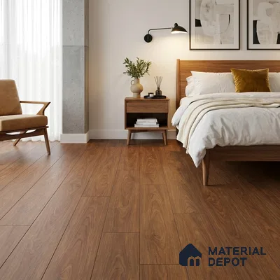 HDF Bergamo Walnut Laminate Wood Floor 48 x 5 inch - 8 mm | LF 00325 | 20 Years Guarantee AC5 Grade | 12 Hours+ Water Resistance | DIY Uniclic Installation | Suitable For Living Room, Bedroom & Office | 12 Plank Variations